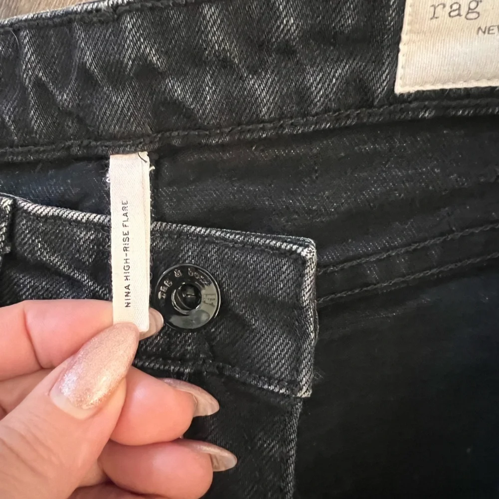 Rag & Bone Nina High-Rise Flare Jeans Black Raw Hem Size 25